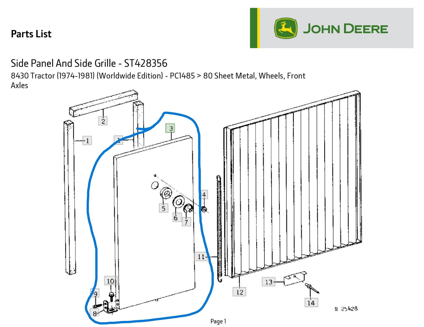 John Deere AR68472 side panels